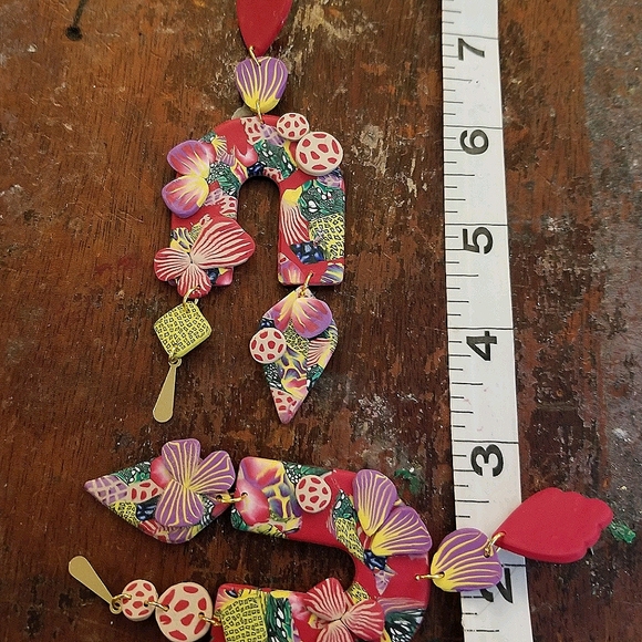 Handcrafted Polymer clay drop earrings - Picture 5 of 5